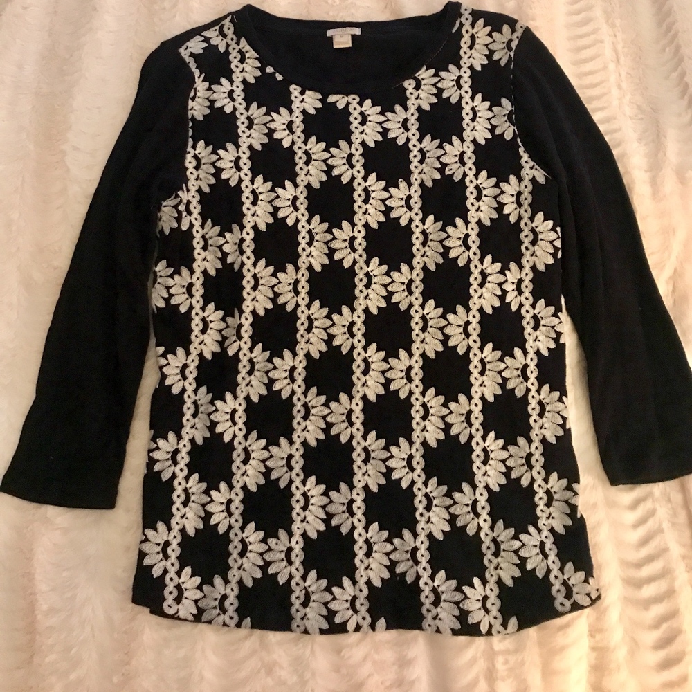 Blue and White Embroidered Top